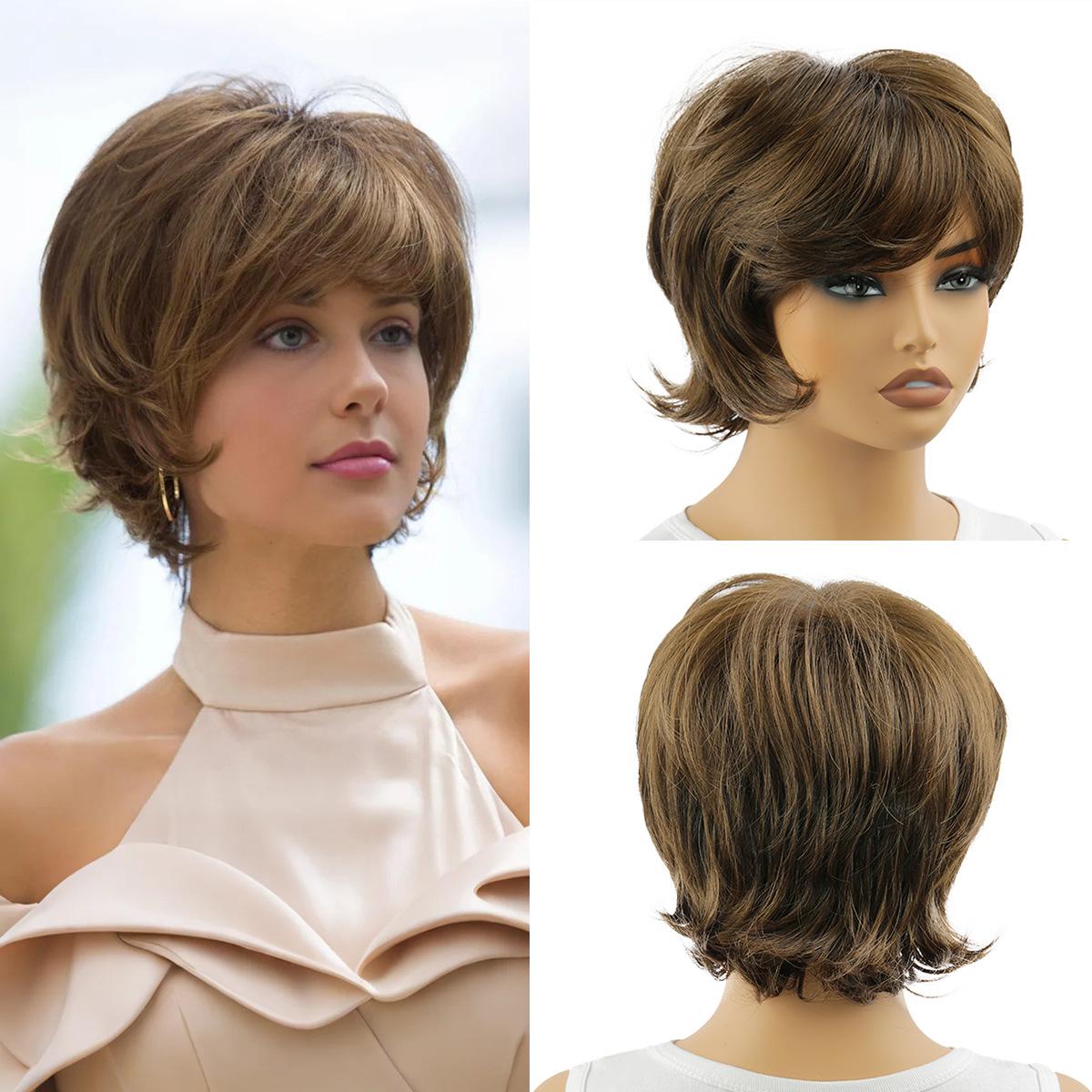 

Женский синтетический короткий золотисто-коричневый пушистый парик с естественной волной, многослойный блонд с челкой, термостойкое волокно, повседневные парики золотисто-коричневый