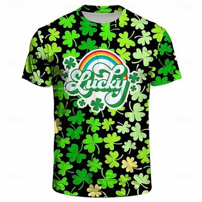 Irische St.. St. Patrick's Day 3D-Druck Glücksklee T-Shirt für Herren Damen Sommer T-Shirts Harajuku Grüne Tees Übergröße Tops