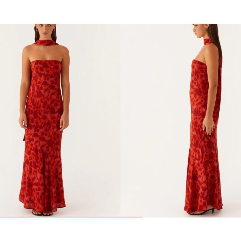 Europe, America, Amazon Spring and Summer New Temperament Socialite Satin Backless Tube Top Digital Printing Dress