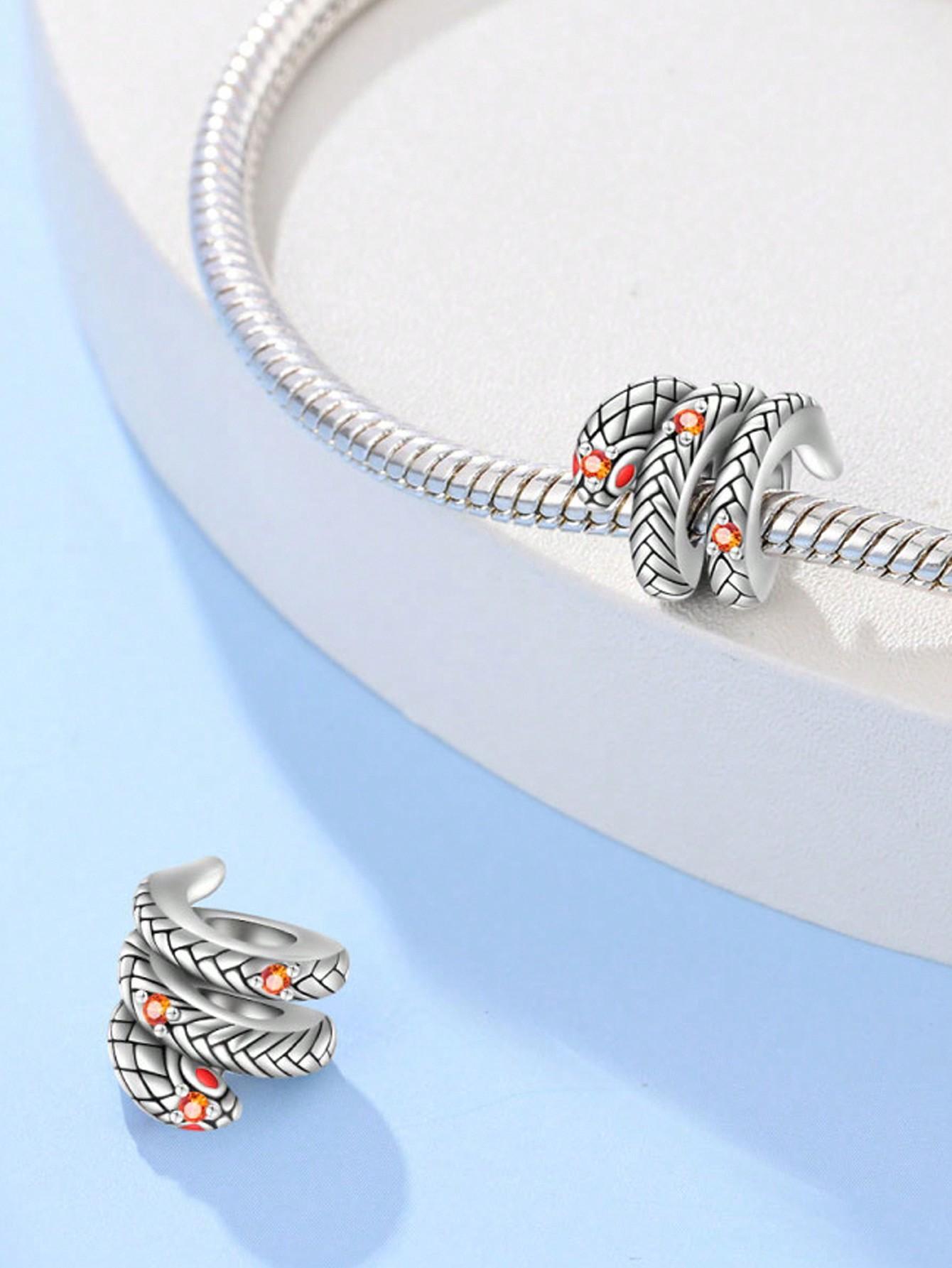 Посеребренные Оригинальные Шармы Год Змеи Зеленые Бусины-Змеи Подходят для Браслета Женские Украшения Подарок