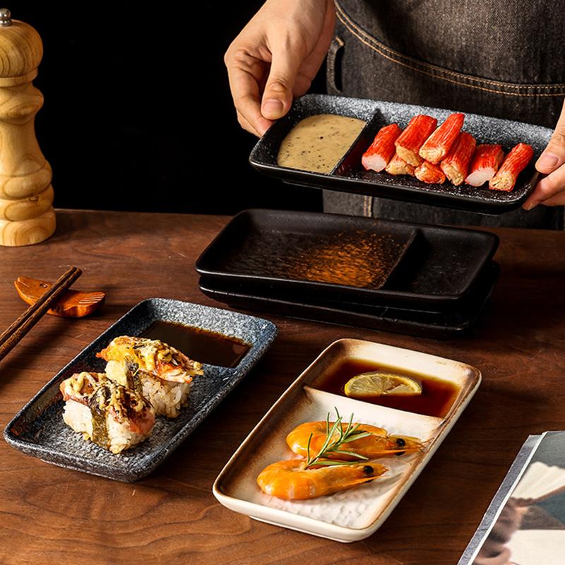 1PC Japanese Style Exquisite Plate Modern Sushi Tray Practical Ceramic Multi Compartment Plate