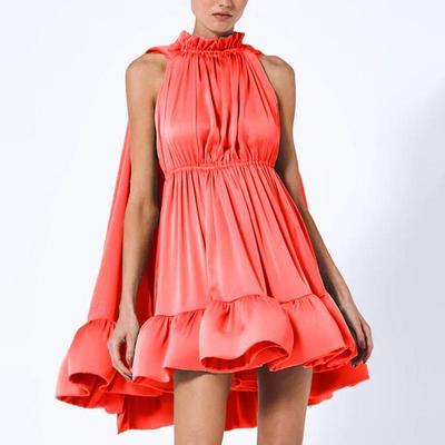 2025 Summer Fashion: Pleated Waist Ruffle Dress with Cape Style for Women