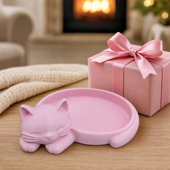 Storage Tray, 3D One-Piece Molding Seamless Polished Rounded Design Jewelry Holder, Cat Fishbone Design Jewelry Organizer for Rings Earrings