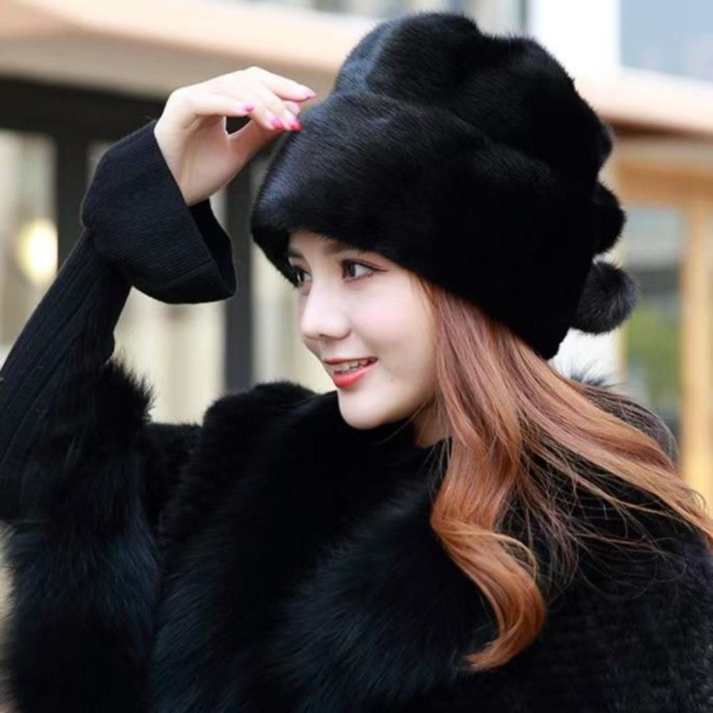 New Mink Hat Women's Winter Imitation Fur Fashion Earmuffs Hat Warm Middle-aged and Elderly Yurt Beret