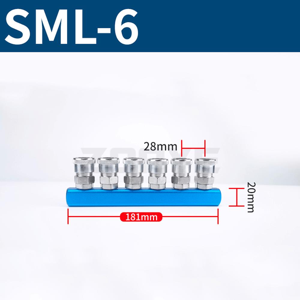 20x20mm WxH With SML Fittings 1/4" BSP Female 2 Rows X 2 3 4 5 6 8 Ways Solid Aluminum Pneumatic Air Manifold Block Splitter
