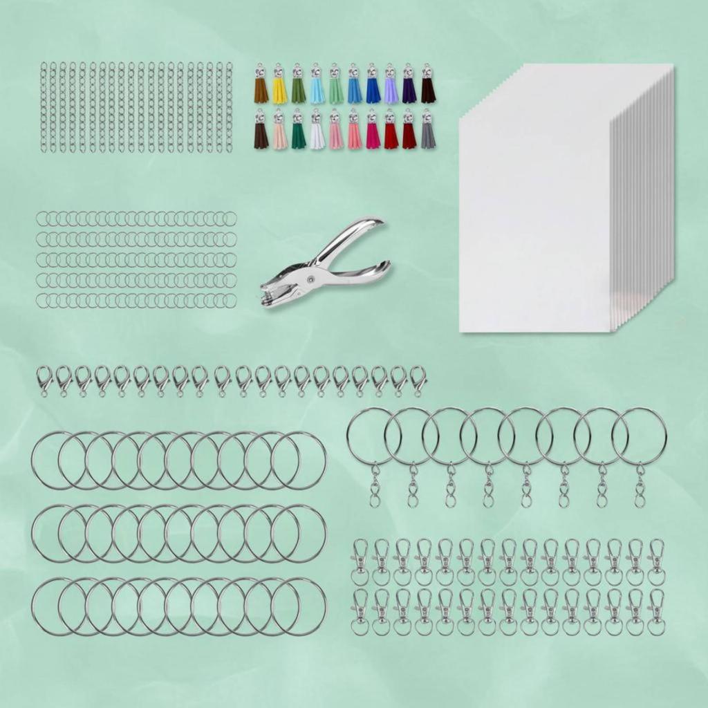 251 Pieces Shrink Keychain Kit Includes Hole Punch Shrinkable Art Colorful Tassels