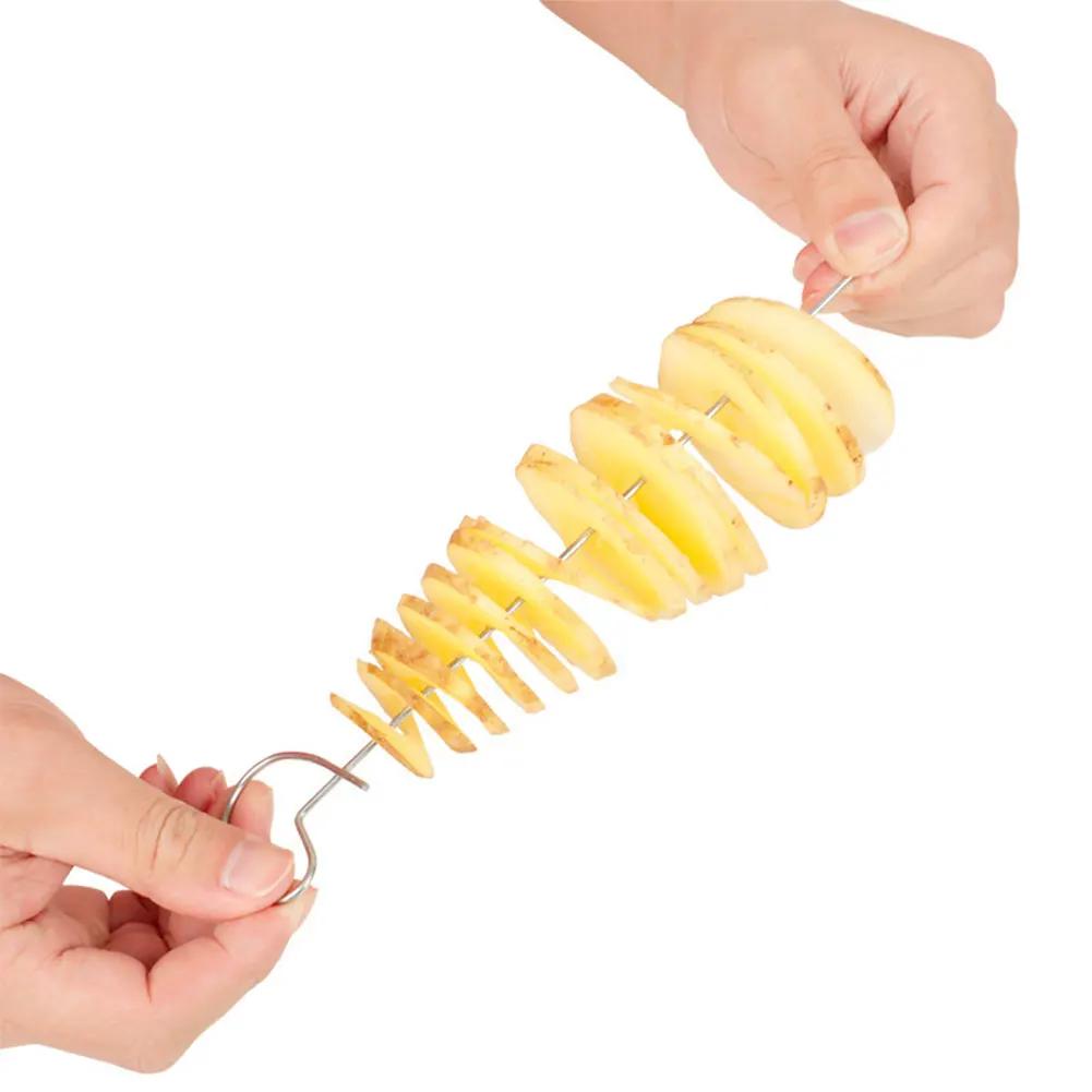 6pcs Stainless Steel Plastic Rotate Potato Slicer Twisted Potato Spiral Slice Cutter Creative Vegetable Tool Kitchen Gadgets Set