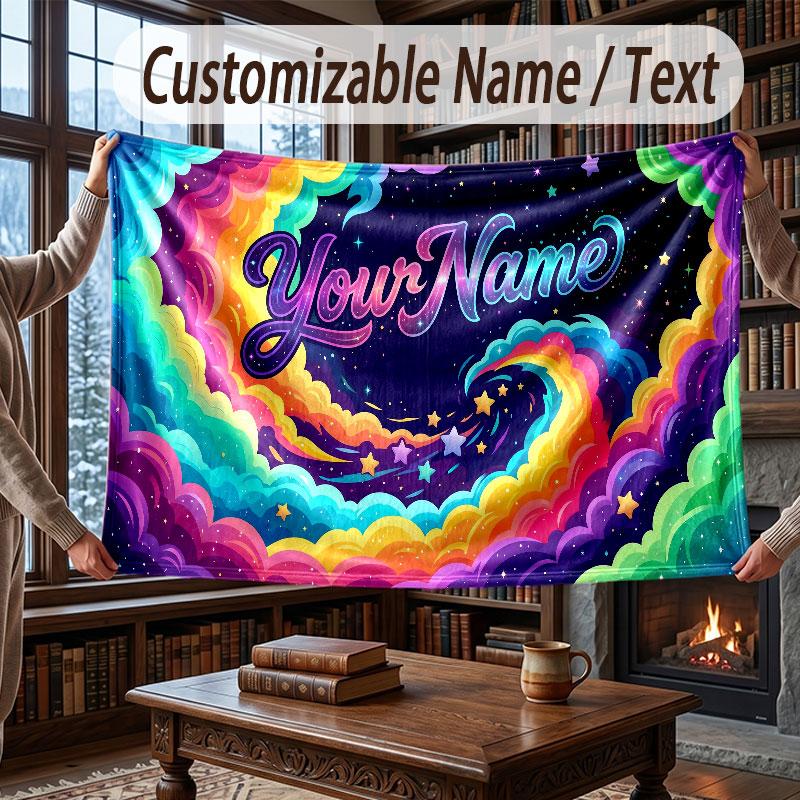 Weltraum Kosmisches Thema Decke Benutzerdefinierter Name Text Personalisierte Decke Weich Gemütlich Decke für Zuhause Sofa Bett