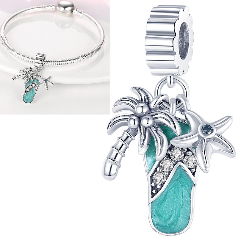 Neuer 925er Silber Kaktus Kleeblatt Anhänger Frühlingsgrüne Serie Perlenanhänger Für Original Perlenarmband DIY Schmuck