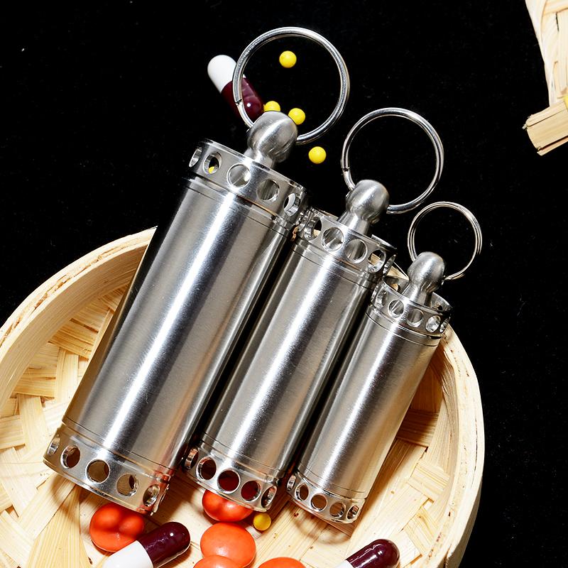 Stainless Steel Sealed Waterproof Pill Box Double Heads Open Pill Bottle Portable Home Outdoor Survival Tank Storage Container