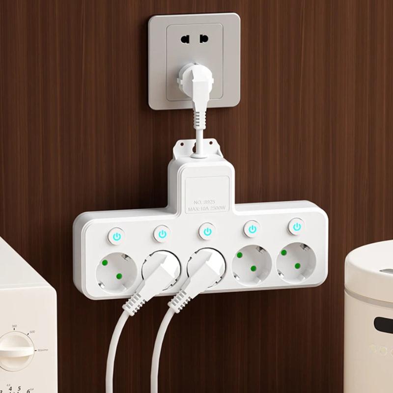 EU Power Strip – 5 AC Outlets with Independent Switches, Optional USB/Type-C
