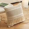 Bohemian Baumwoll-Leinen Bauernhaus Kissenbezug Webspitze Quaste Kissenhülle Bettkopf Sofa Kissenbezug Heimdekoration 45×45CM