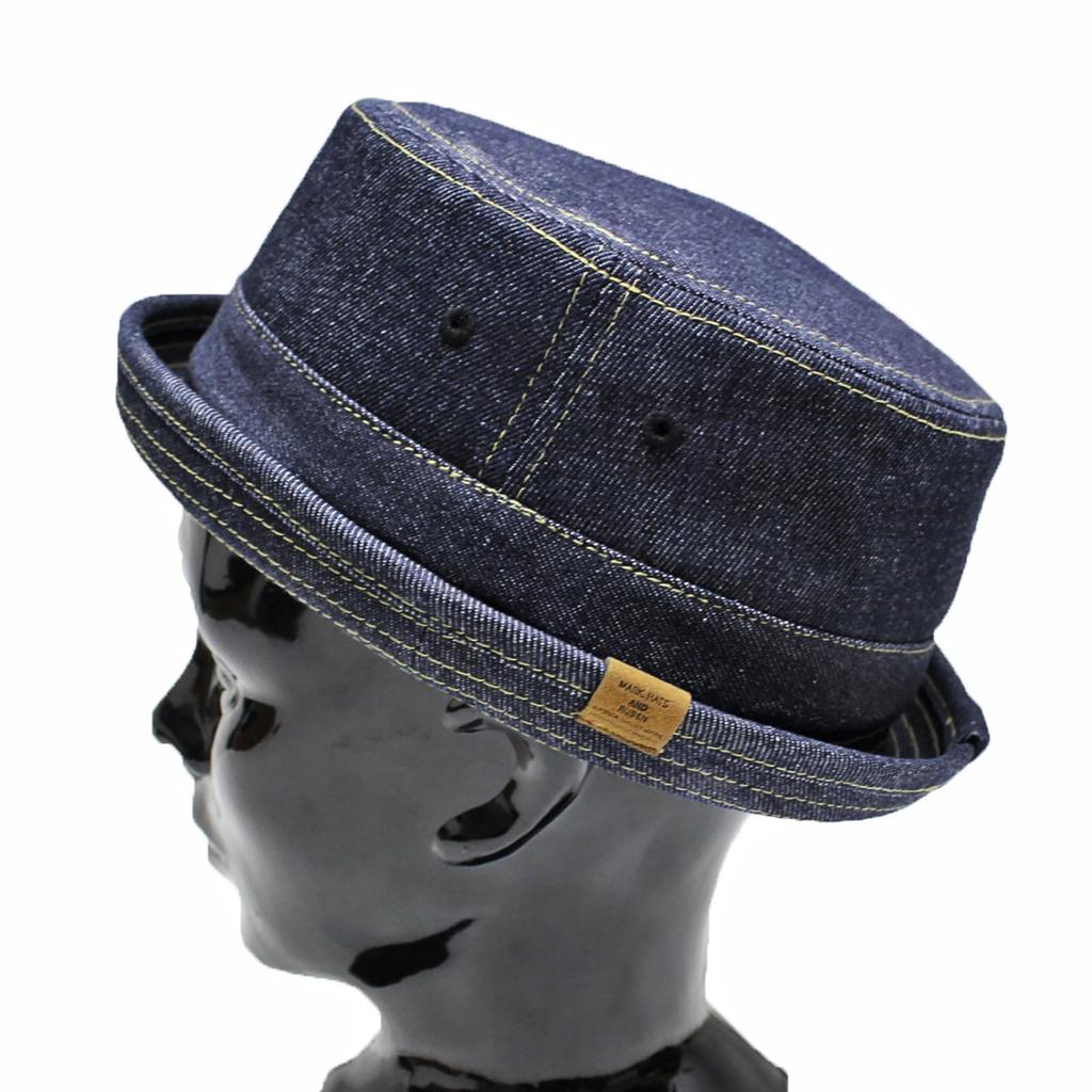 Custom large sizes DENIM PORK PIE 2WAY Navy denim [Reuben] design, available, HAT, XL,