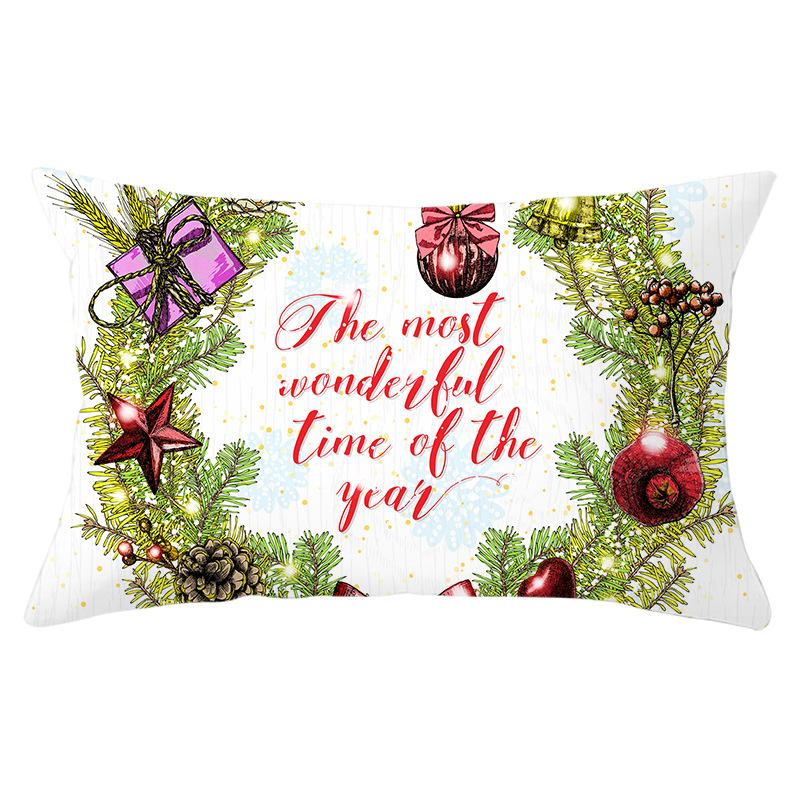 Green Series Christmas Peach Skin Printed Waist Pillowcase Square Sofa Pillowcase Office Pillowcase