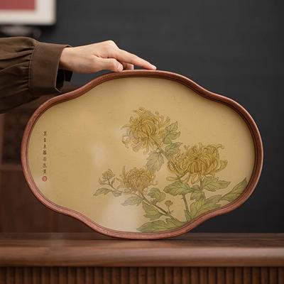 Begonia Glass Lotus Tea TraySmall Chinese Pot Bearing Dry Bubble TableBamboo Premium Tea Storage Tray