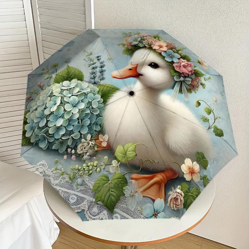 1PC Duckling Flowers Umbrella-8-Rib Reinforced Portable Folding Travel Suitable for All Seasons Outdoor Daily Use-H0324