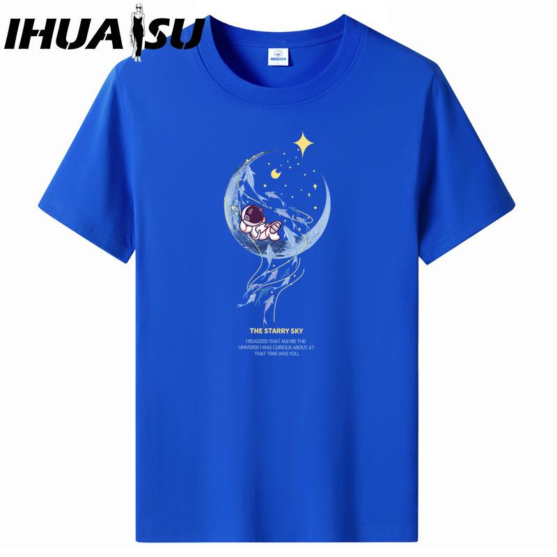 IHUASU Kortermet t-skjorte i bomull for menn mote løs halvermet skjorte med trykt medfølende skjorte