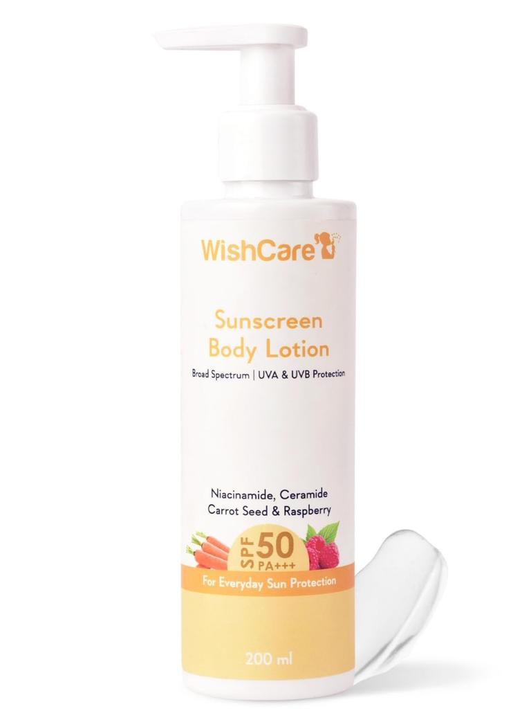 WishCare Sonnenschutz Körperlotion mit LSF 50 PA+++ In-Vivo Getestet | Körper-Sonnenschutz Mit Breitbandschutz vor UVA & UVB, Kein Weißeln | Mit C