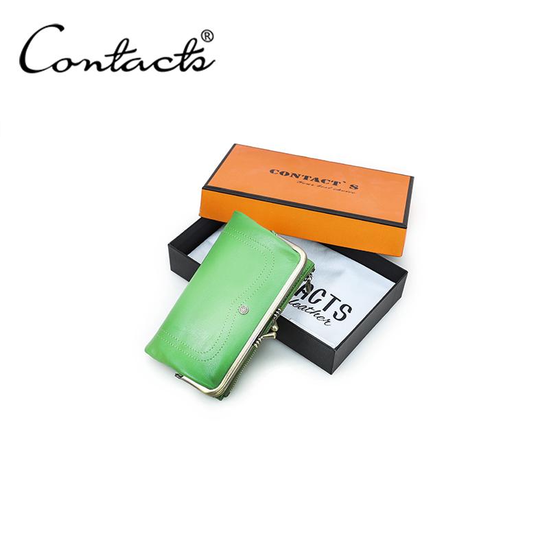 

CONTACT S Модный длинный кошелек из натуральной кожи для женщин, красочный карман для монет, отделение для фото, мягкий женский кошелек зелёный