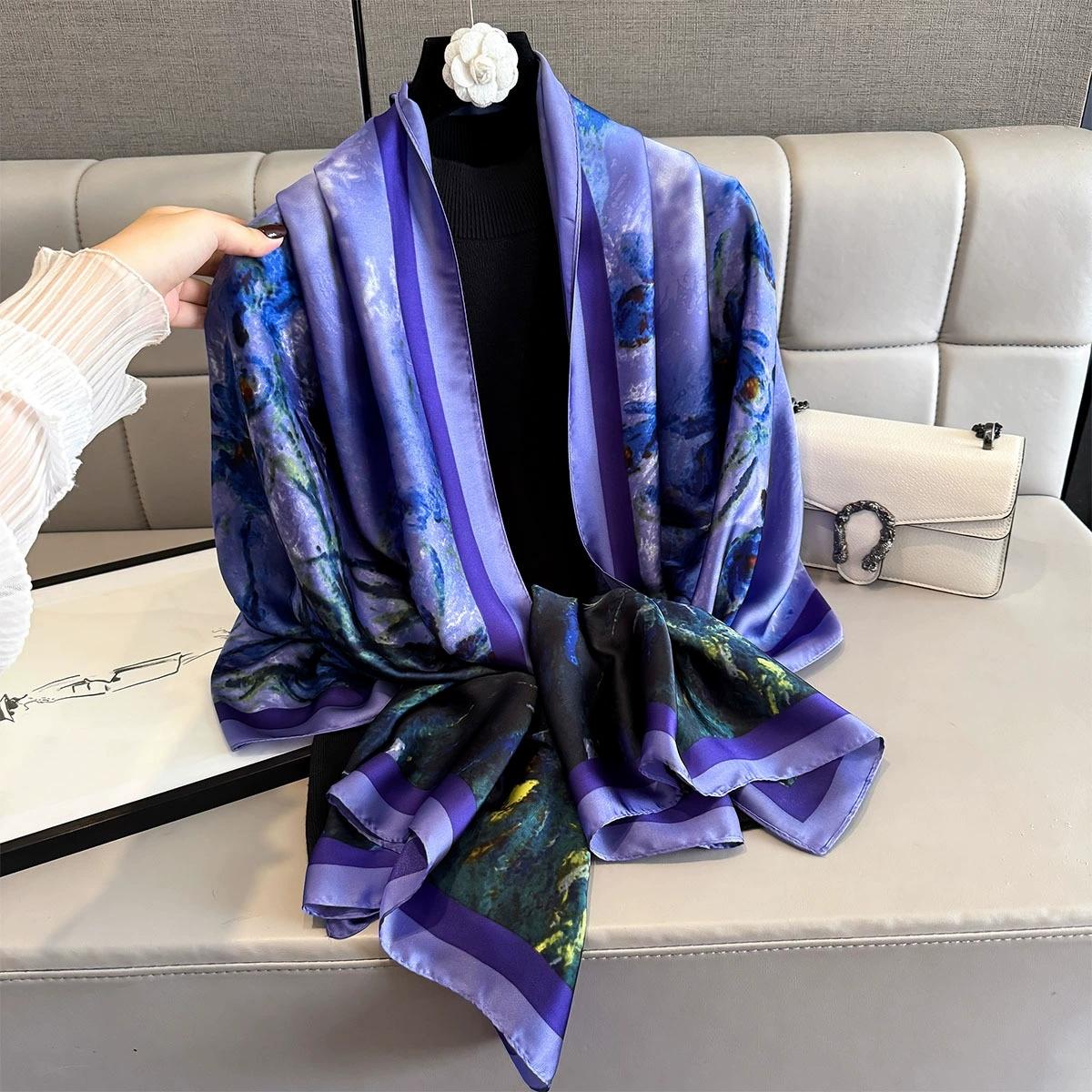 

Retro 80*180 Imitation Silk Square Scarf Printed Fashion Versatile Beach Shawl Neck Scarf For Ladies 80x180cm