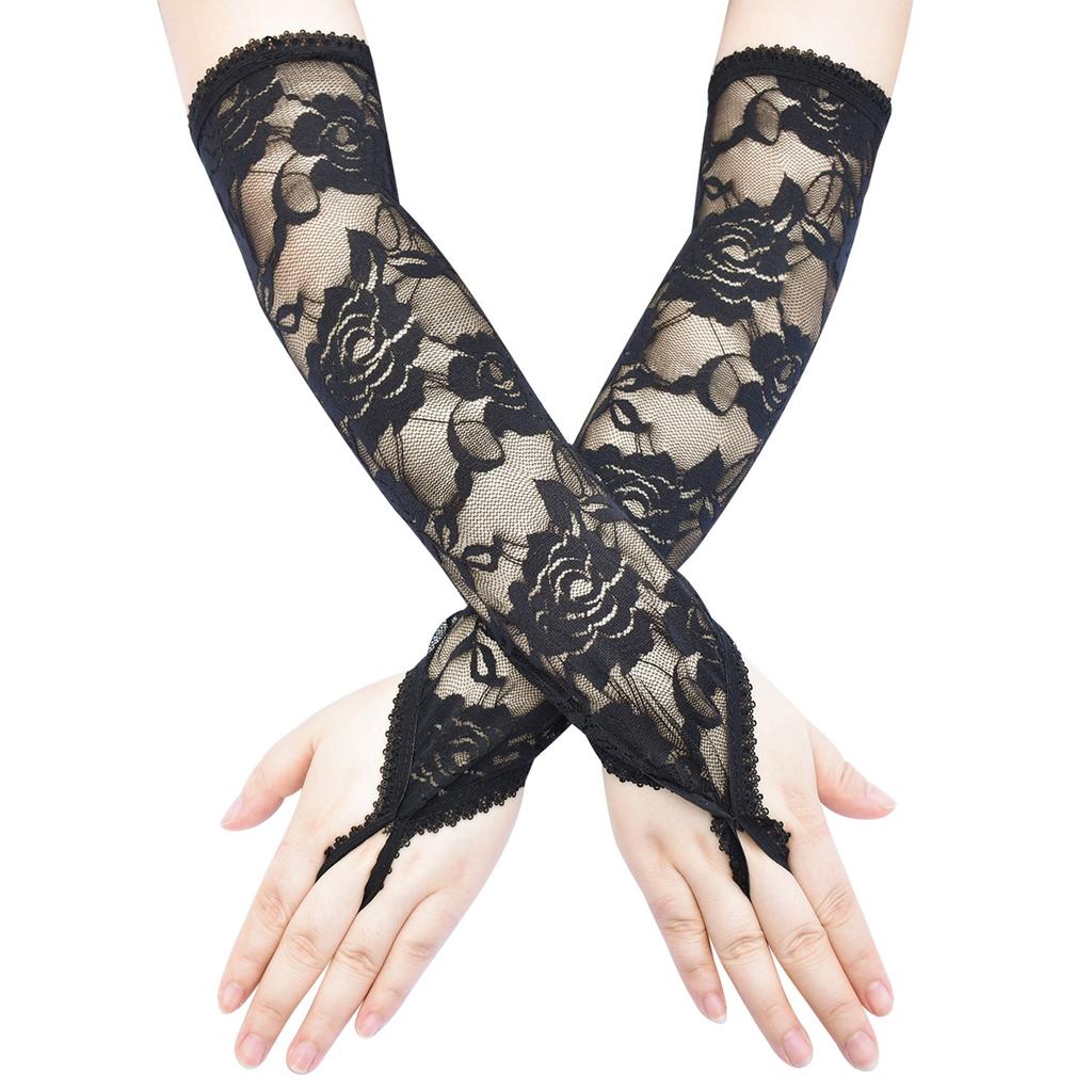 Vintage Lace Flower Fingerless Gloves for Ladies Fashion Roleplay Accessory Arm Sleeves for Weddings and Theme Parties