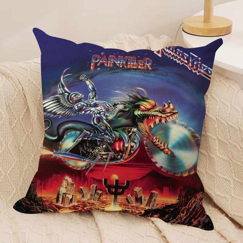 J-Judas P-Priest Cushion Cover Silky Short Plush Double-Sided Printed Pillow Case for Sofa All Seasons Home Decor Gift