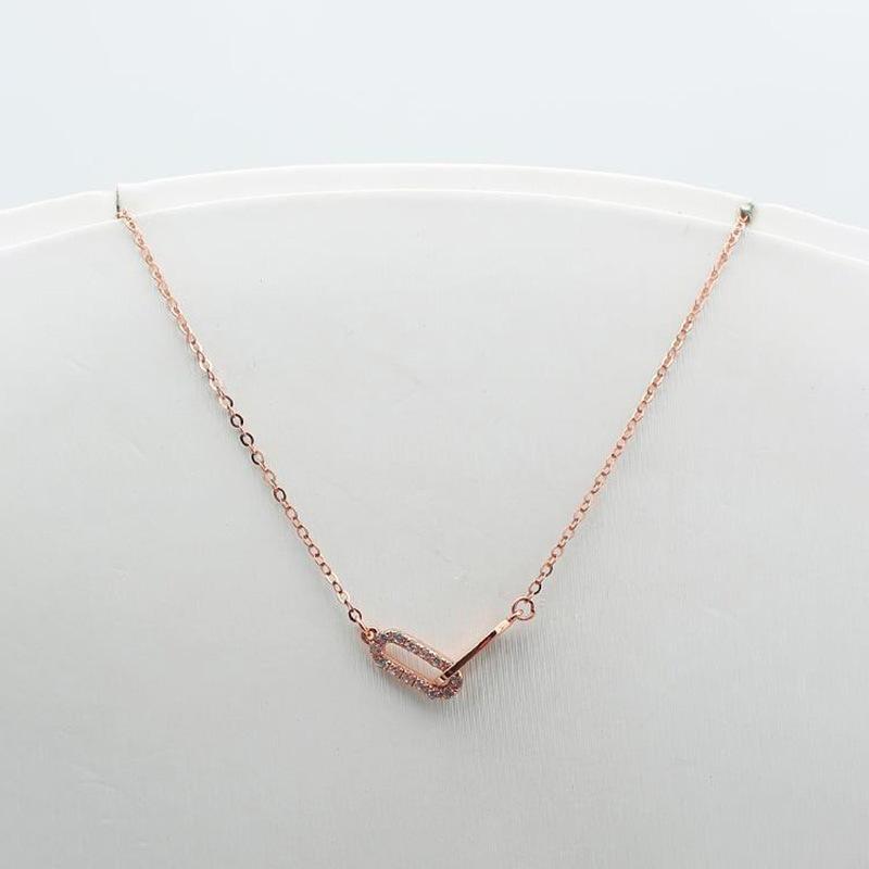 Purple Gold Double-Ring Horseshoe Buckle Pendant Niche Rose Gold Interlocking Clavicle Chain