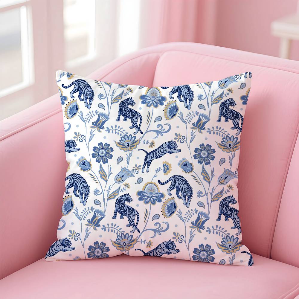 ART Tropical Tiger Pattern Pillow Case Comfort Sofa Bed Silky elegant Invisible zipper Custom Decorative cushion cover