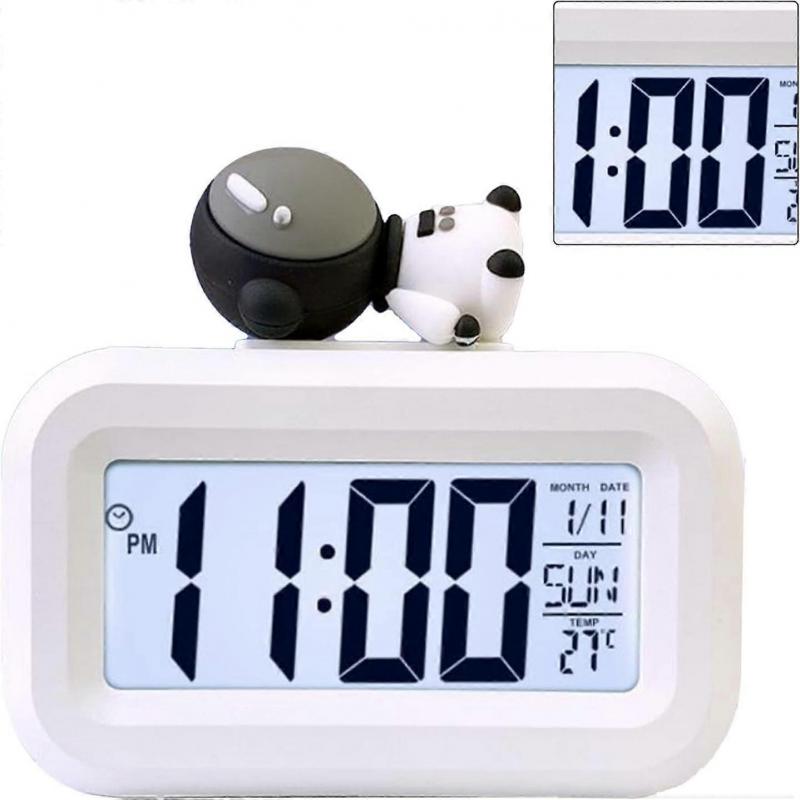 Alarm Clock, Cartoon Digital Clock Cute Cartoon LED Screen Desktop Electronic Alarm Data Time Calendar Temperature (Spaceman)