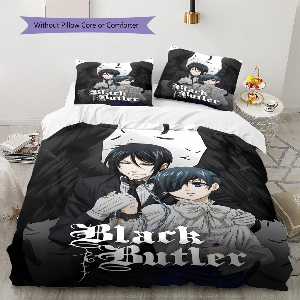 Black Butler Pattern Bedding,Quilt Set Quilt Cover Pillowcase Home Birthday Gift (1 * duvet cover + 2 * pillowcase, without core)