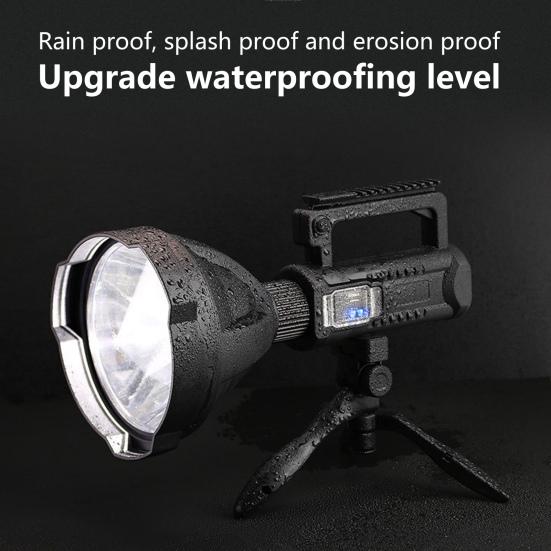 USB Rechargeable Searchlight High-Lumen Handheld Flashlight with Tripod Stand Waterproof Shockproof Outdoor Searchlight for Camping Hiking Emergency
