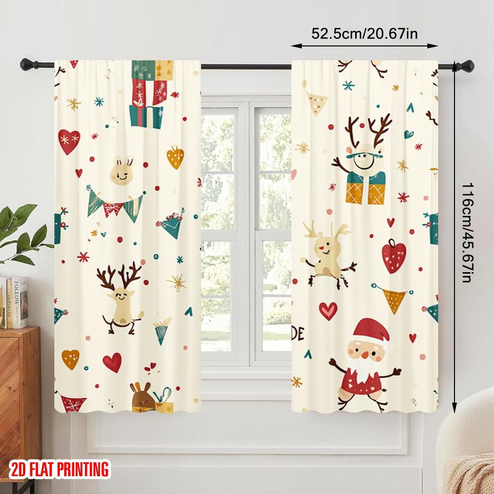 2pcs,2D Plane Printing Pattern Curtains Christmas Character Seamless Polyester Fabric (without Rod) Home Decor Perfect for