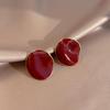 Retro Wine Red Enamel Stud Earrings: High-End, Versatile, Light Luxury for Women