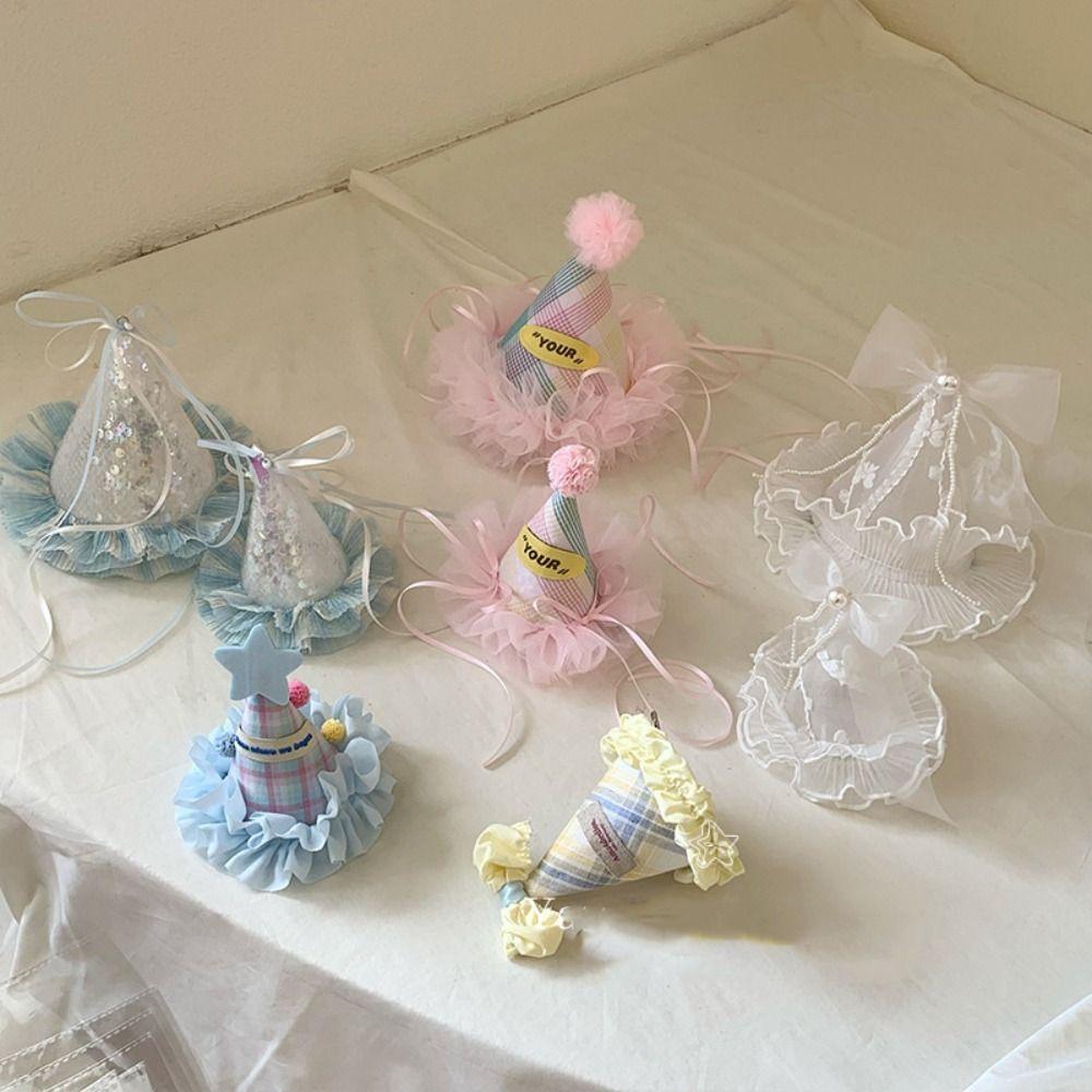 Bow Birthday Crown Embroidery Birthday Cap Cute Birthday Hat Hairpin Birthday Decoration