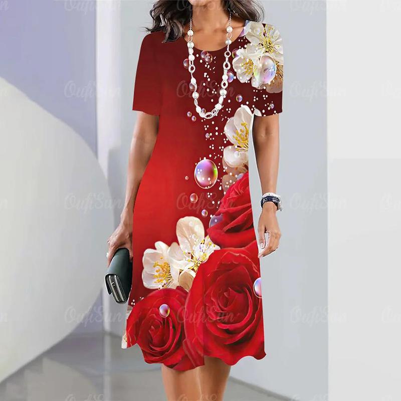 

Модное женское свободное платье-трапеция с принтом цветов и растений, коротким рукавом и принтом листьев XS