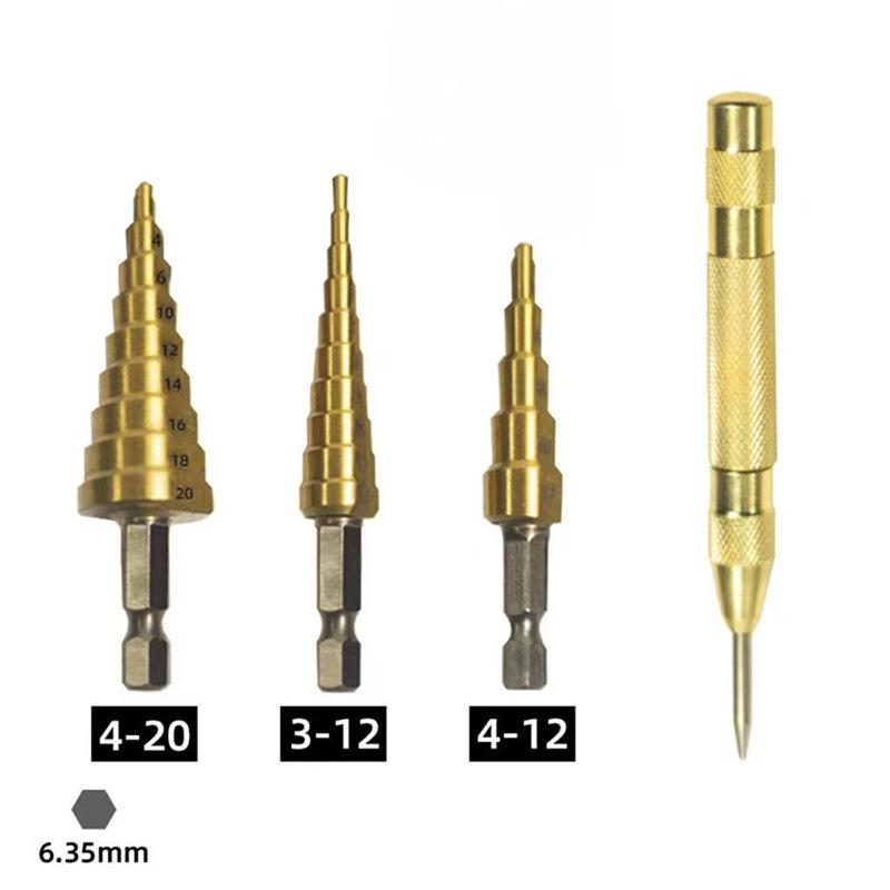 Three-Piece Titanium Step Drill Bit Set for Woodworking