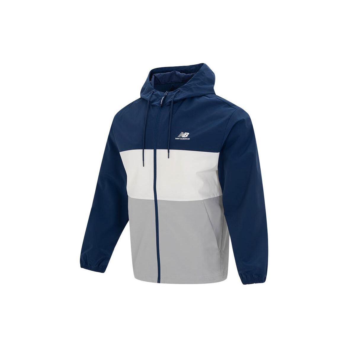 

New Balance Colorblock Logo Print Повседневная тканая куртка с капюшоном Мужские куртки Синие 5AD38011-NV