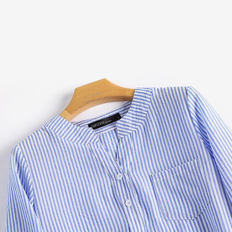 ZANZEA Women Long Sleeve V Neck Striped Button Up Casual Loose Blouse