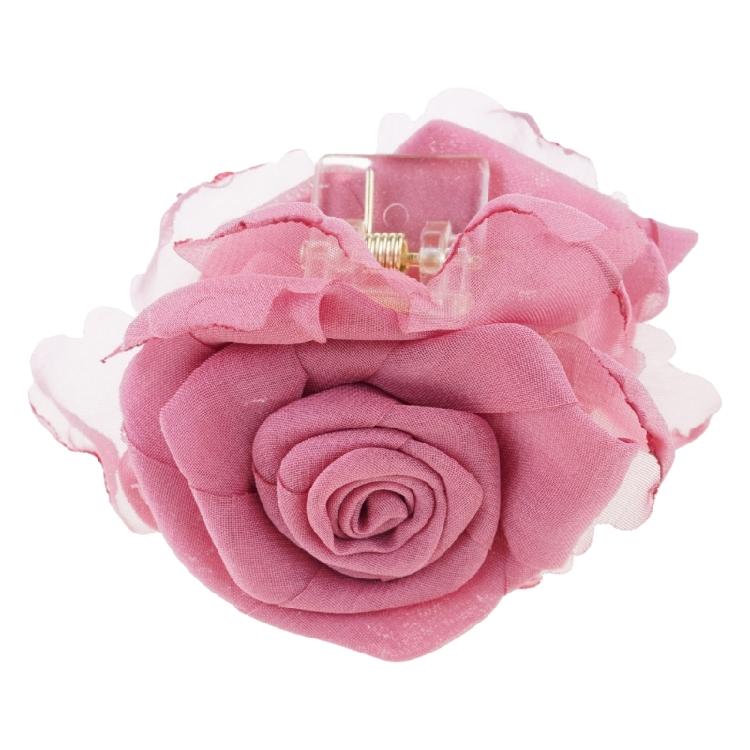 Contemporary Camellia Design Hair Claw Clip Practical Strong Grip Hairpin With Tulle Flower Embellishment
