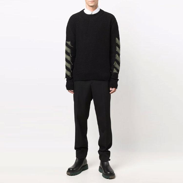 Off-White Reverse Arrow Diag Knit Crewneck Black/Green Men Tops OMHE088F21KNI0011055