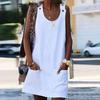 2019 Summer Women's Pocket Button Cotton Linen Overall Dress