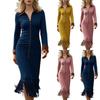Women's Fashion Solid-Colour Western- Suede Fringe Slim-Fit Long-Sleeved Dress