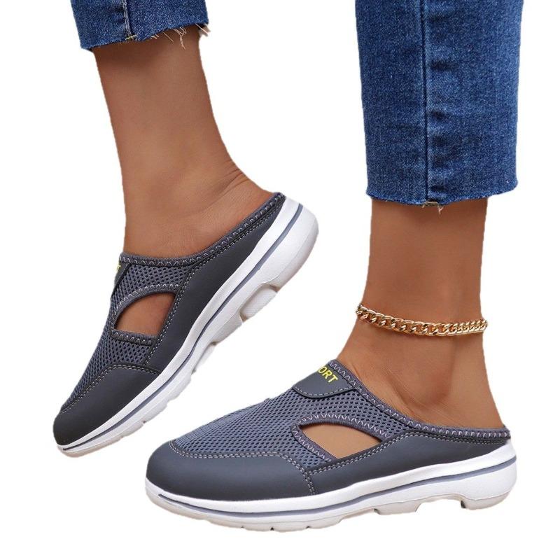 Summer and autumn new large size casual flat one-pedal sandals mesh women's half drag