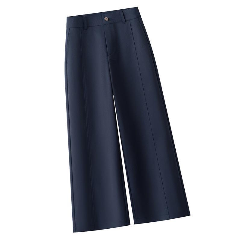 Chic Wide-Leg Women s Pants: Spring/Summer 2026, Nine-Point Length, Suit-Style, Old Money Casual. 26/S (suitable for 85-95 jins) темно-синий