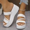 Women Summer Fashion Woven Wedge Sandals Black White Chunky Platform Slippers Woman Thick Sole Non Slip Beach Slides Plus Size