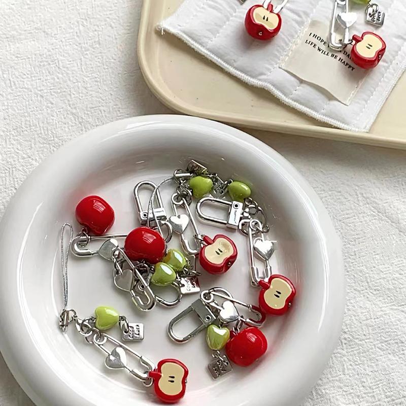 Akcesoria DIY Moda Owocowy Łańcuszek do Telefonu Brelok Słodkie Czerwone Jabłko Brelok Biżuteria w Kształcie Serca Zawieszka do Plecaka