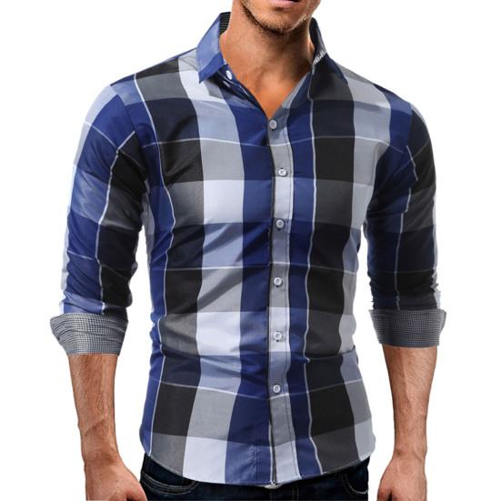 Chemise à carreaux pour hommes, classique, simple boutonnage, col rabattu, haut de printemps pour le travail