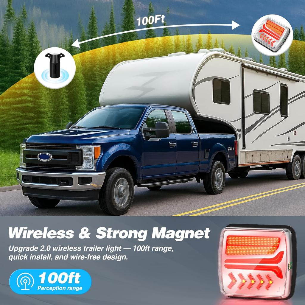 Magnetic Wireless Trailer Lights - Bluetooth LED, IP65 Waterproof, High Brightness for Trailers, Boats, RVs, Trucks