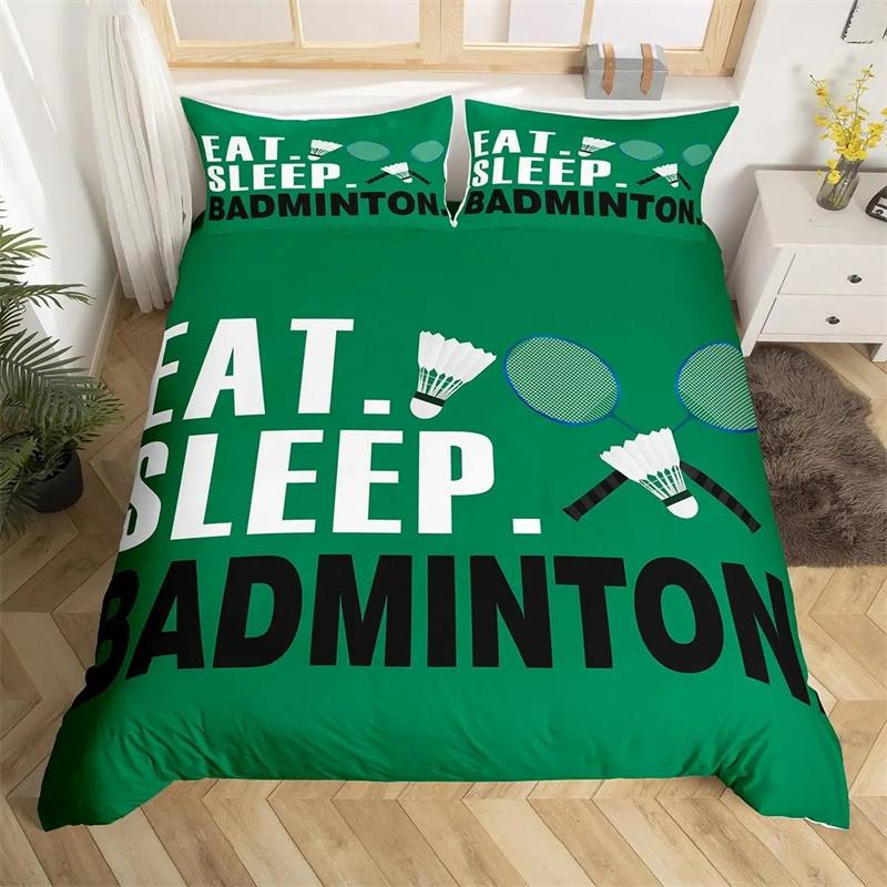 Sports Badminton Duvet Cover Fluorescent Green Pink Badminton Racket Bedding Set Sports Game Comforter Cover Fashion Quilt Cover