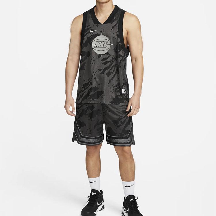 Nike Logo Print Camouflage V-Neck Basketball Vest Men Tops Black DX0258-010